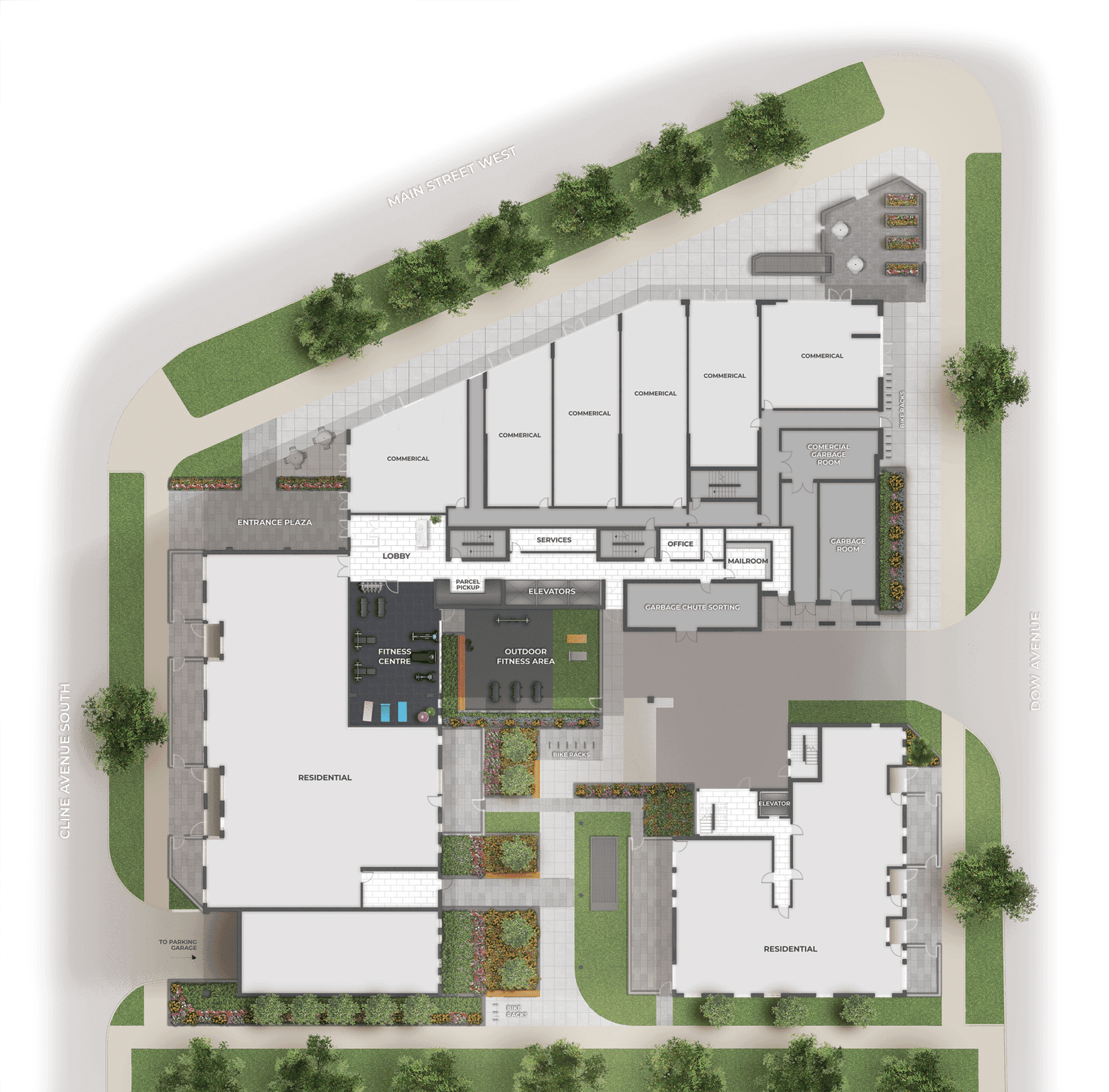 A floor plan of a building with a large parking lot for new homes in Gta. A floor plan of a building with a large parking lot for new homes in Gta.