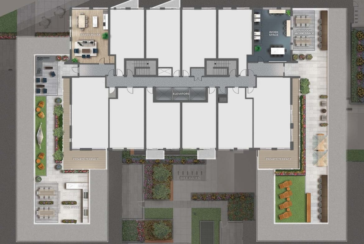 A floor plan of a large apartment building showcasing new condos in GTA.