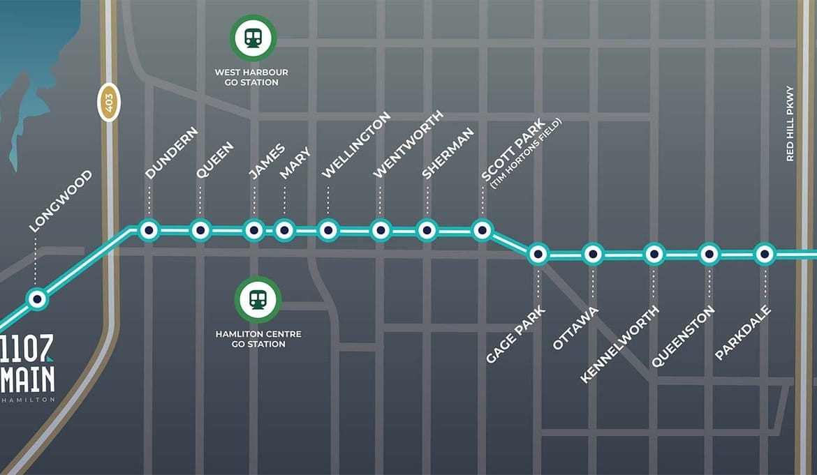 Map Search A map showing the route of a bus line with new homes in GTA.