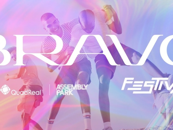 Promotional banner for bravo festival featuring dynamic images of people engaged in thrilling activities like biking and running under colorful, vibrant lighting with festival sponsors' logos including Gagan Bector.