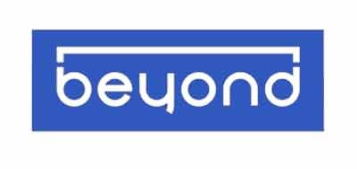 Logo of "Beyond Condos" written in lowercase white letters on a rectangular blue background. The top of the "b" and the "d" are connected by a white line, giving the appearance of a bracket spanning across the top of the word.