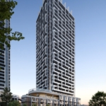 An artist's rendering of new condos in Gta, a high-rise apartment building.
