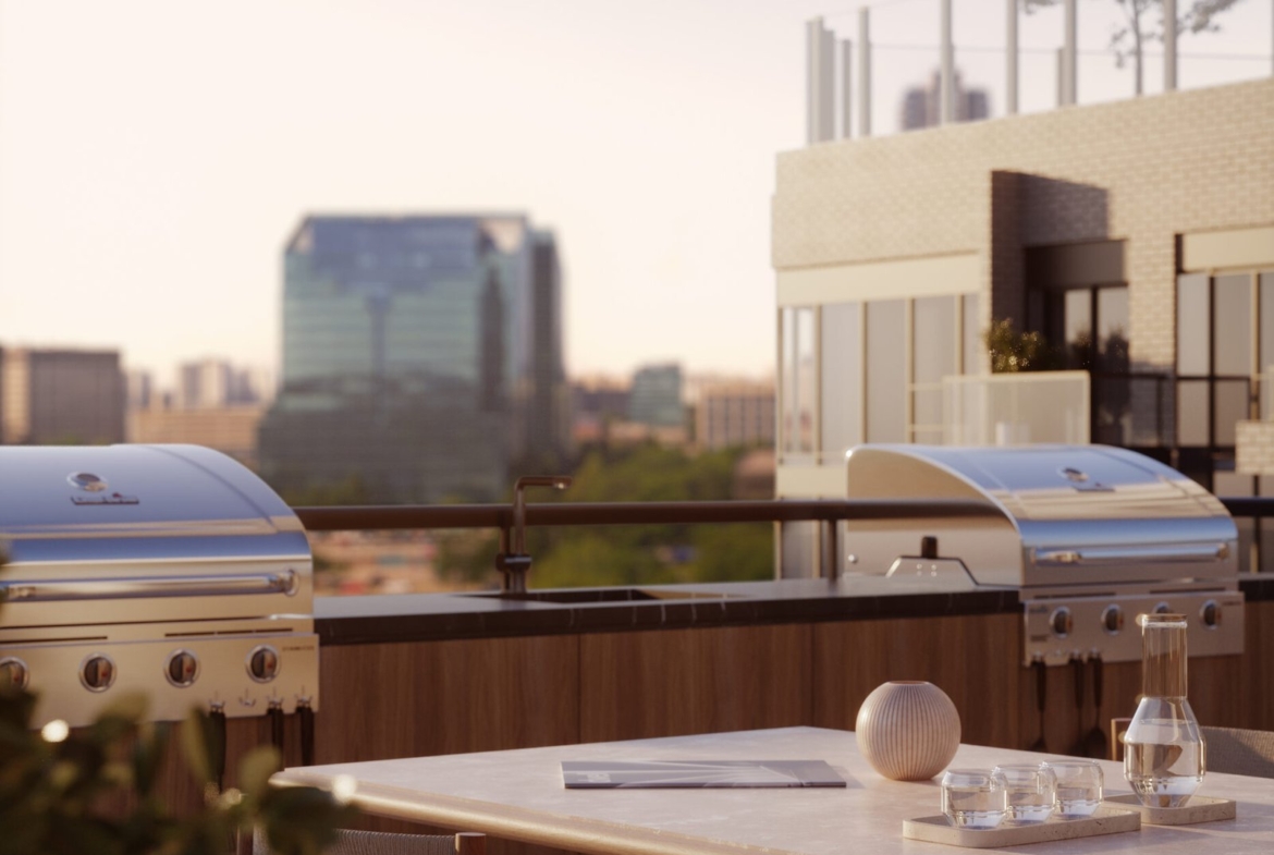 A table and chairs on a balcony in New homes in GTA.