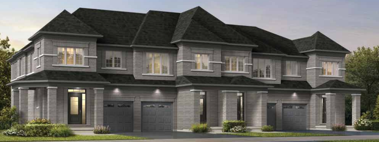 Discover the charm of modern townhouses with multiple units, each boasting two stories, large windows, and attached garages. Featuring a stylish gray brick exterior and small front lawns with minimal landscaping, these new homes in Brampton offer the perfect blend of comfort and style.