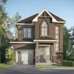 Two-story brick townhome with a front porch and attached garage in 16 Mile Creek Towns.