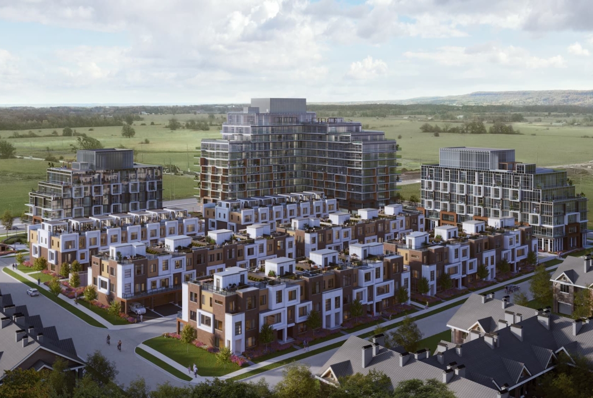 Lush community gardens and outdoor gathering spaces at Elements Milton