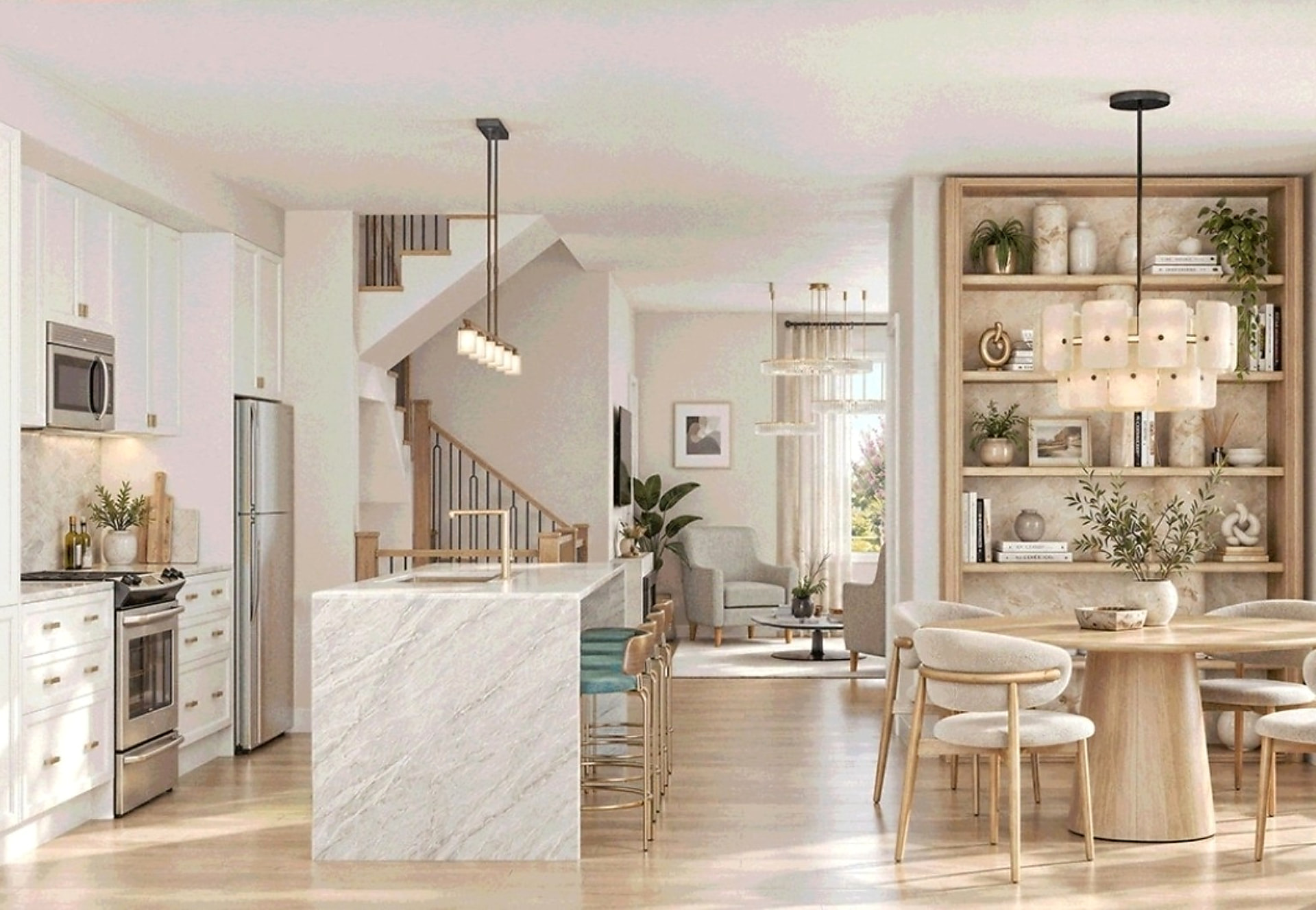 Spacious open-concept interior living and dining area in Elements Milton townhome