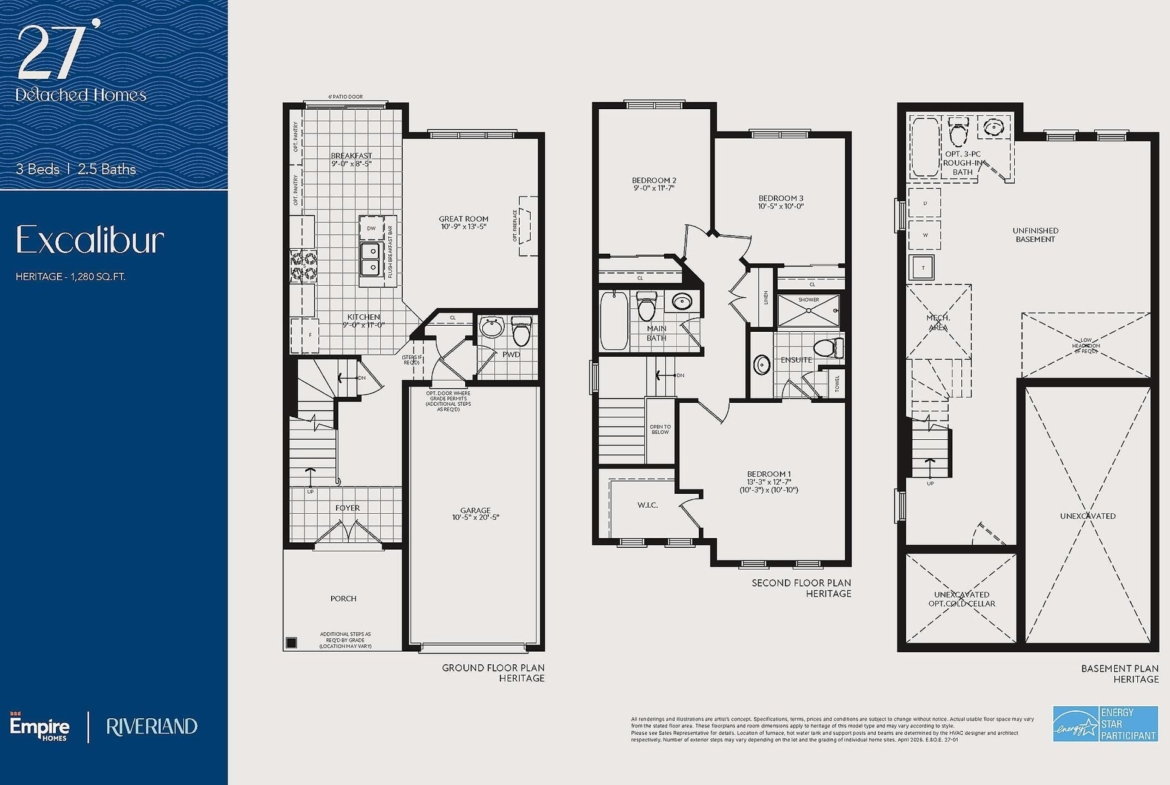 Detailed floor plan layout for the Excalibur single-family home at Empire Riverland