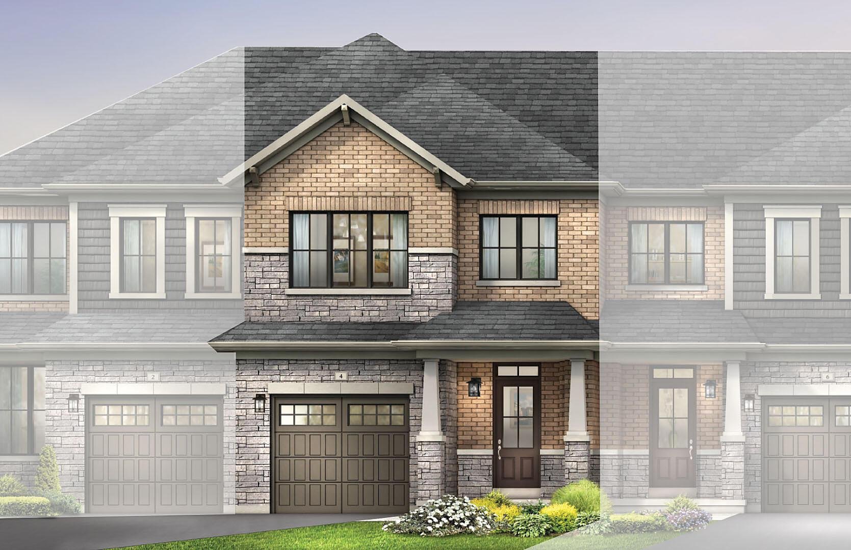 Empire Riverland Wallflower Townhomes Elevation C Distinctive exterior architectural elevation C for freehold townhomes at Empire Riverland