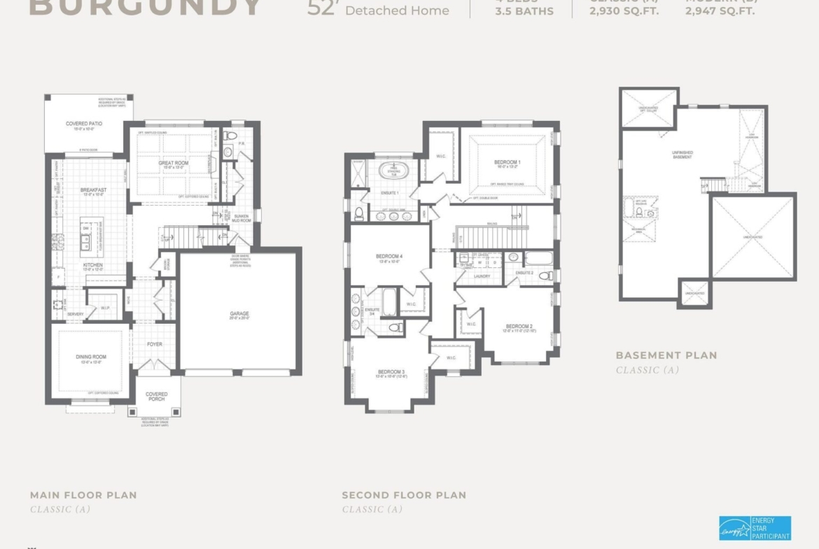 Detailed architectural layout and floor plan schematic for The Burgundy detached home at Empire St Davids Collection