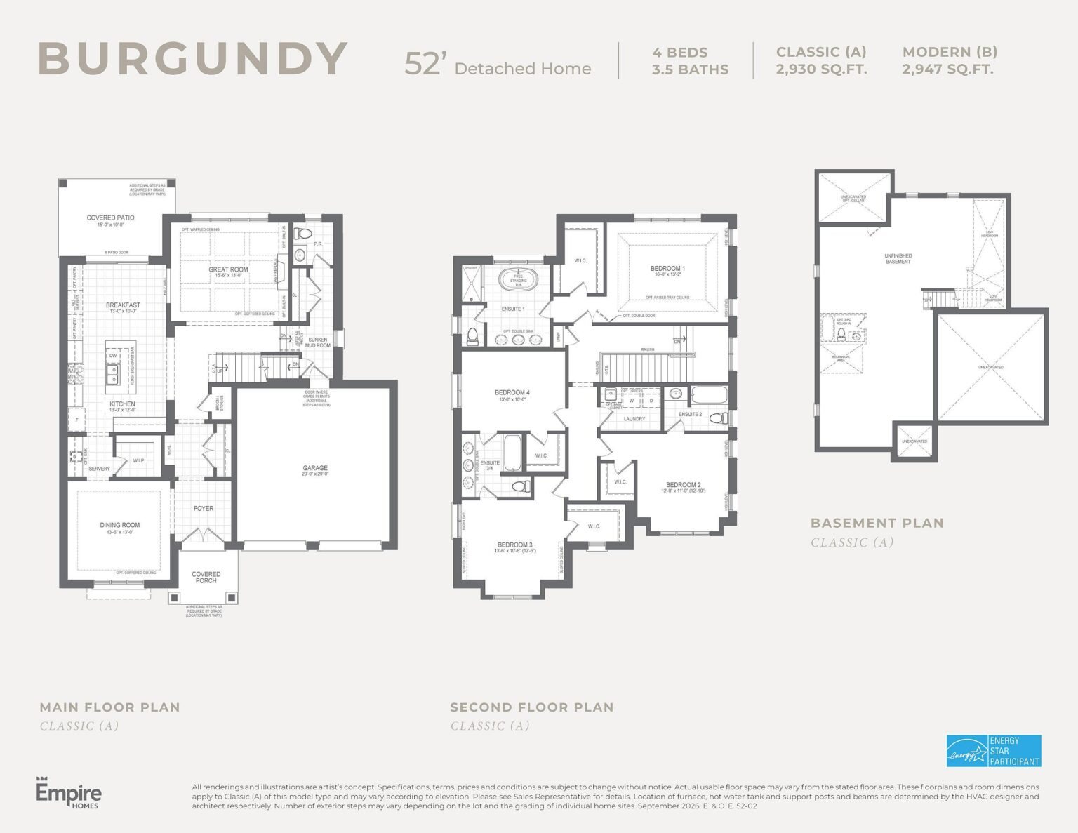 Detailed architectural layout and floor plan schematic for The Burgundy detached home at Empire St Davids Collection