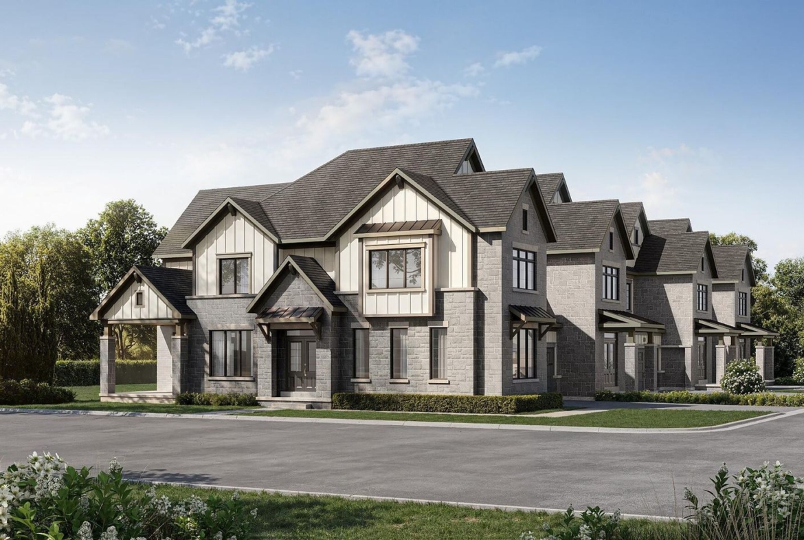 Classic architectural block exterior for the Navarra 29-foot corner executive townhome at Empire St Davids