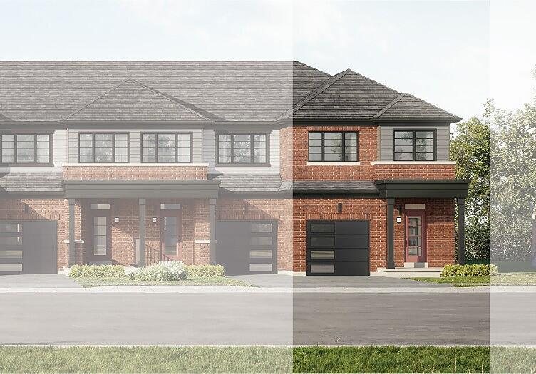 Contemporary modern architectural exterior for The Clover End freehold townhome at Empire Wellwood