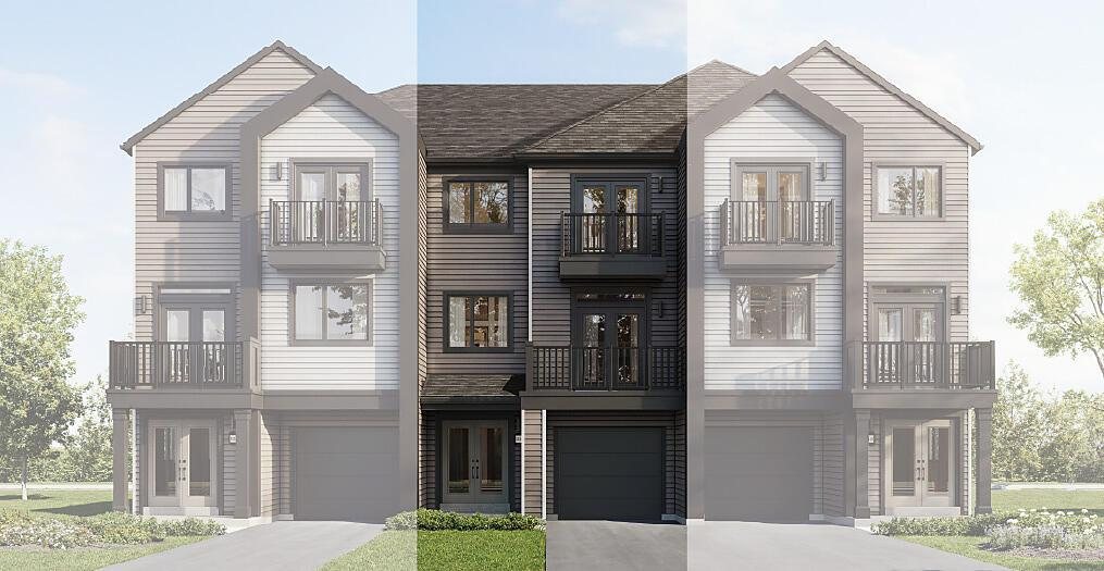 Scandinavian Nordic architectural exterior elevation for The Coastline village townhome at Empire Wellwood
