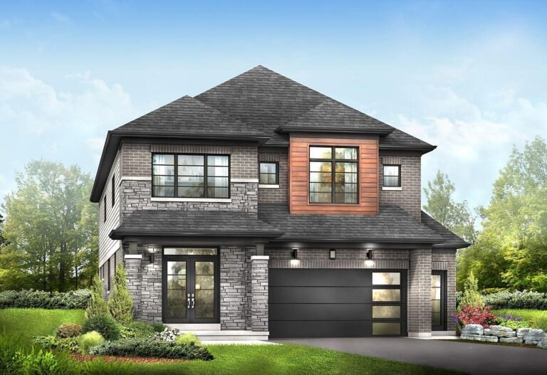 Transitional exterior elevation B for The Cambridge detached home at Empire Wyndfield