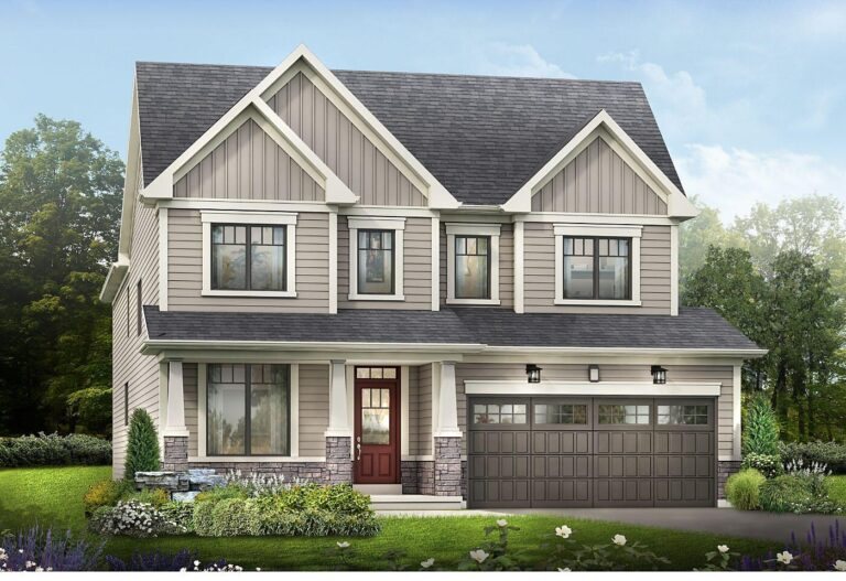 Classic brick exterior elevation A for The Kingston 42-foot single-family home at Empire Wyndfield