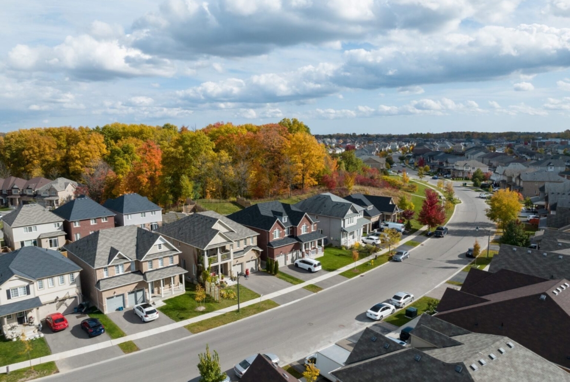 Expansive aerial perspective of the Wyndfield master-planned neighbourhood in West Brantford