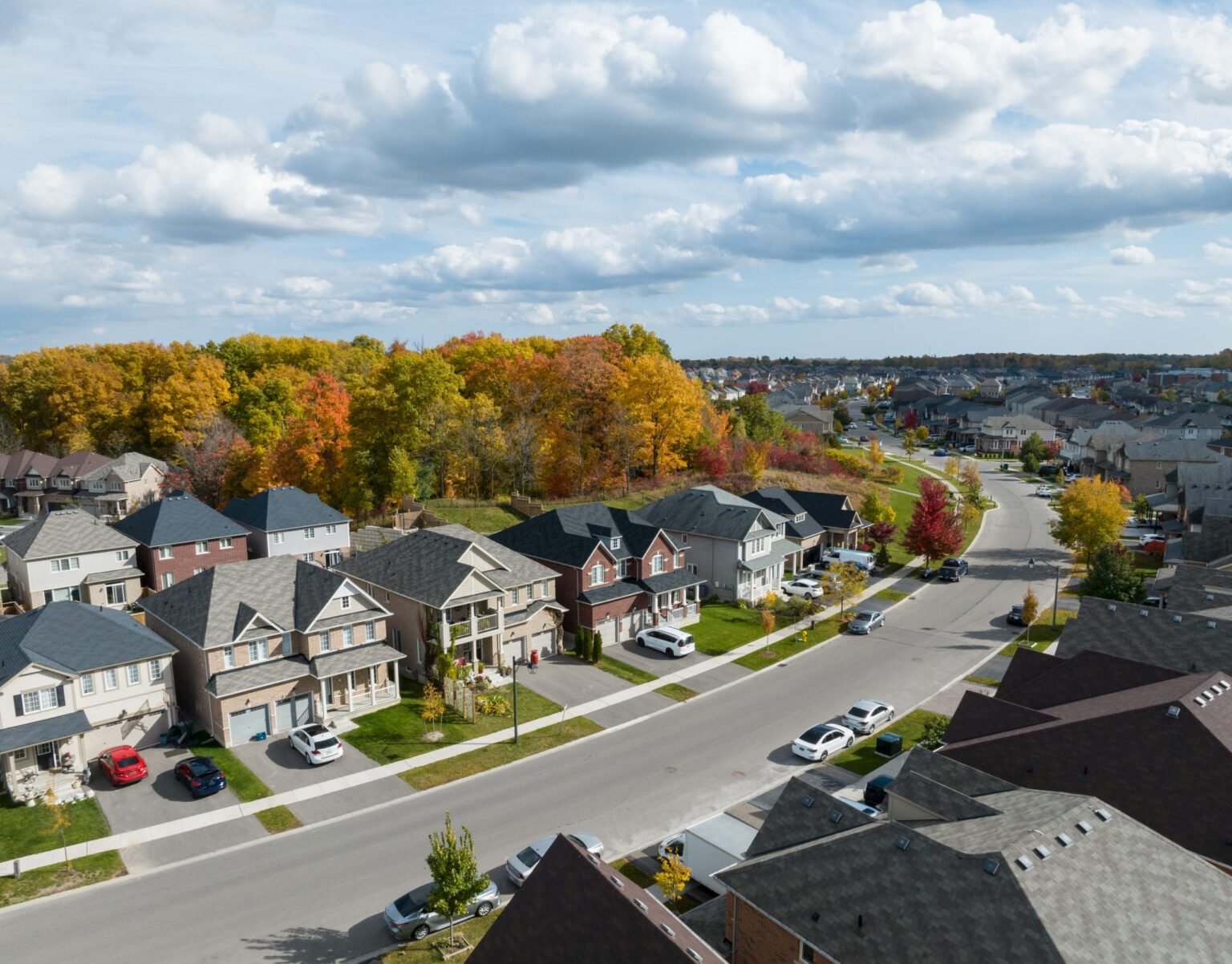Expansive aerial perspective of the Wyndfield master-planned neighbourhood in West Brantford