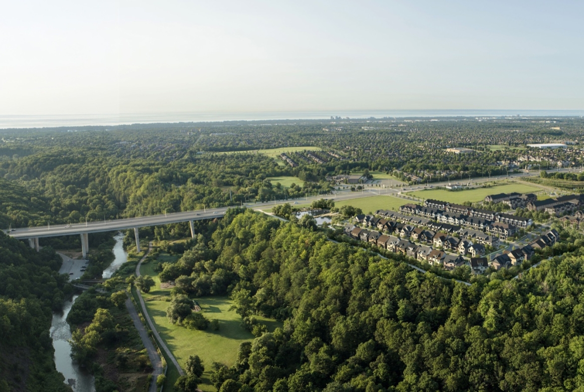 Five Oaks Oakville Master-Planned Community Aerial Overlooking Sixteen Mile Creek & Lions Valley Park