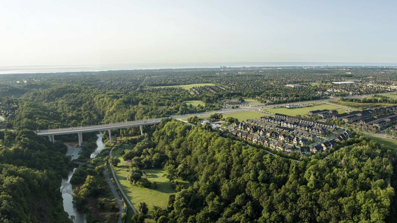Five Oaks Oakville Master-Planned Community Aerial Overlooking Sixteen Mile Creek & Lions Valley Park