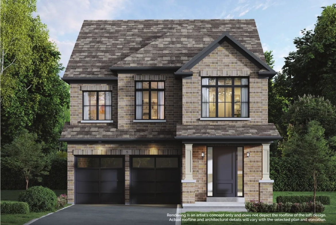 Architectural elevation A traditional brick detached home with covered porch at Navera Brampton