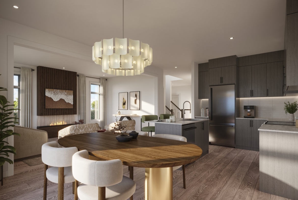 Modern traditional townhomes and single detached homes streetscape at North Hill Bolton
