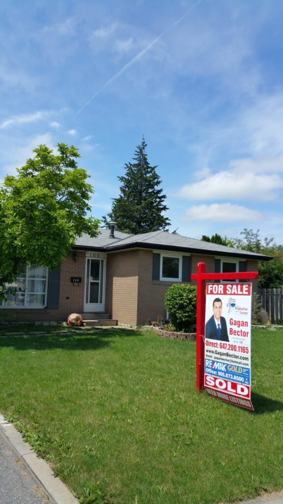 A house with a sign in front of it.