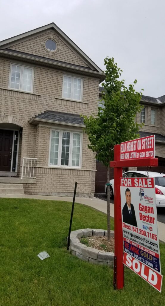 A house with a for sale sign in front of it.